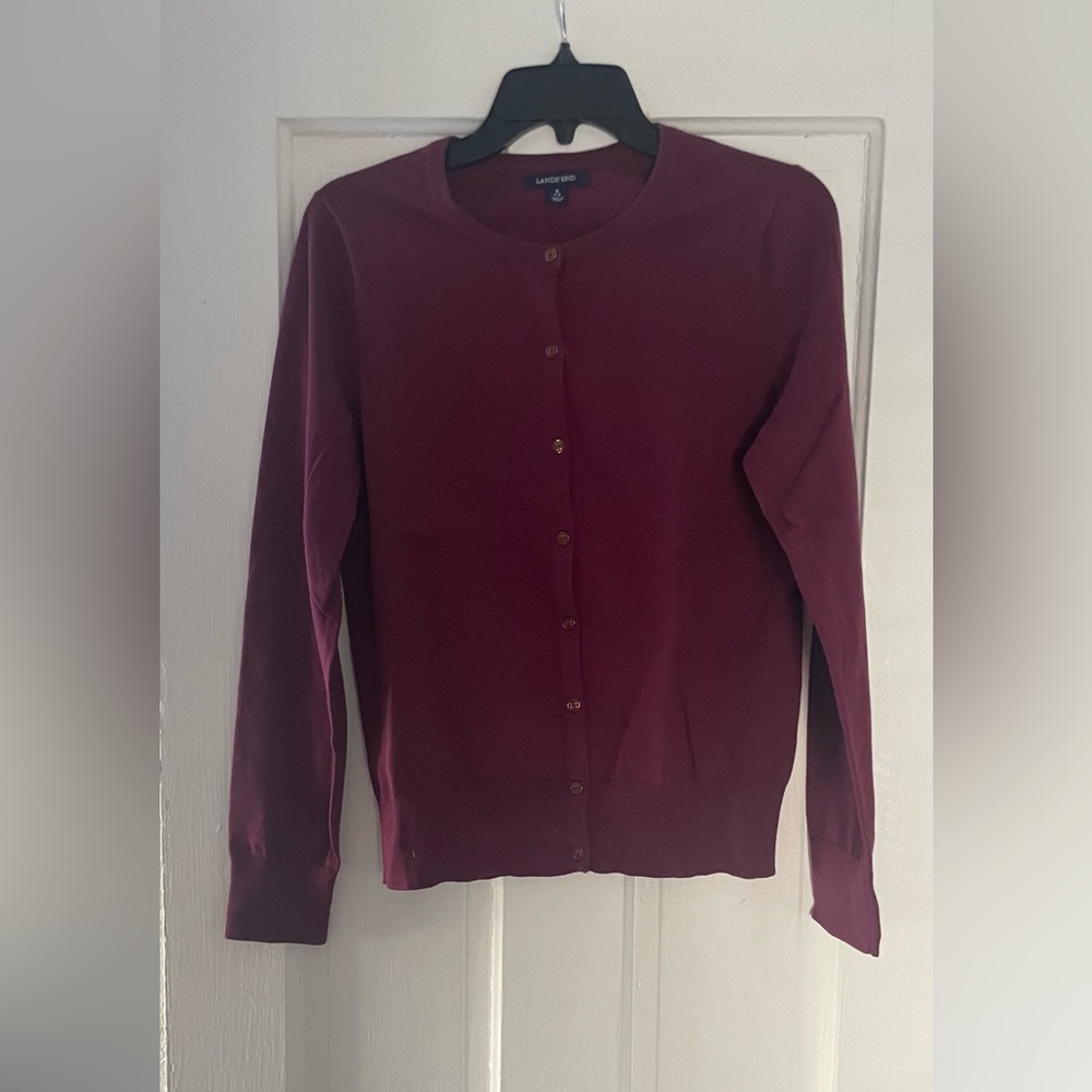 Lands' End Maroon Knit Cardigan Women’s size Small Lightweight Burgundy